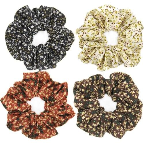 Furling Girl 1 PC Floral Print Women Scrunchies Ponytail Holder Hair Rope Ties Elastic Cloth Hair Bands For Accessories