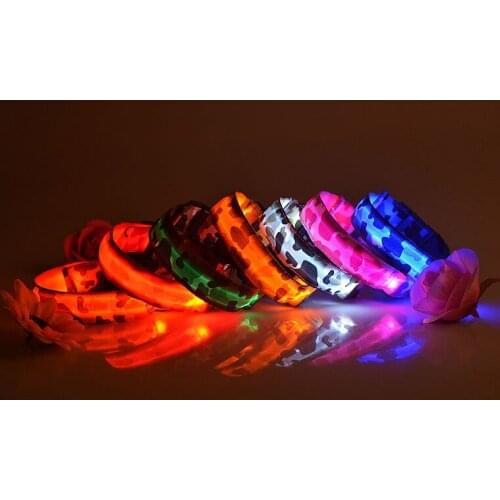 Mix color pet collar camouflage flexible LED lamp dog collar with 3 size strip light style flash light led dog leash for dog cat