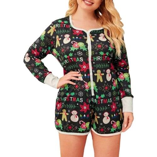 Xmas Women Stretchy Sexy Pajamas Plus Size Button Front Romper Leotard Short Sleepwear Jumpsuit Rompers Party Club