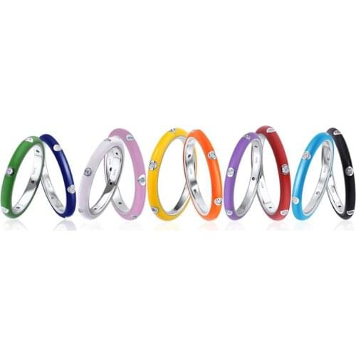 S925 silver Colorful Rainbow CZ Eternity Stackable white zircon Ring for women wedding party engagement ring jewelry gift