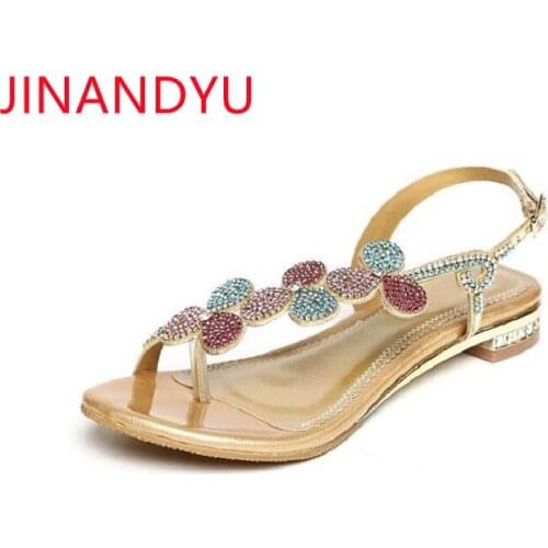 Bling Bling Flat Sandels Size 41 Summer Female Shoes Flats Real Leather Sandals Flat Heel Shoe for Women Flip Flops Purple Gold