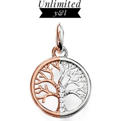 Silver/Rose Gold Tree Round Pendants Fashion Jewelry Silver Thomas Style White CZ DIY Necklace Accessories for Women Men Gifts