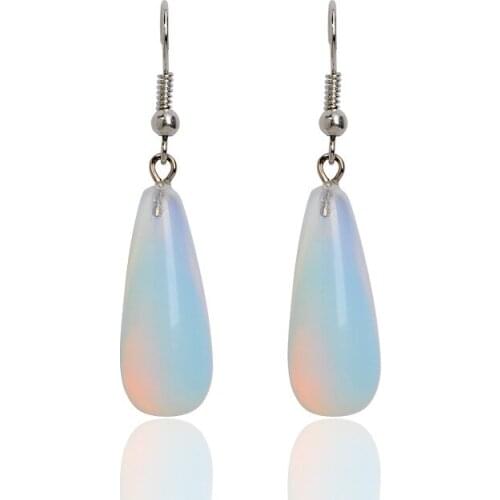 Opal Stone Dangle Drop Ear Water Drop Cross Zinc Alloy Jewelry Hook Earring for Women Girls Gifts Valentines Day Present