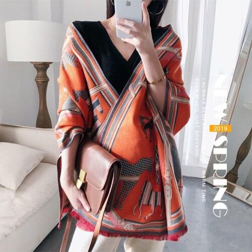 KOI LEAPING fashion European and American style ladies Cashmere scarf soft warm scarf horse pattern shawl blanket hot sale