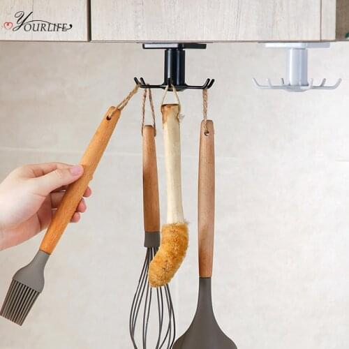 OYOURLIFE 360° Rotatable Hooks For Hanging Creative Kitchen Tableware Hook Kitchen Bathroom Organizers Self Adhesive Hook