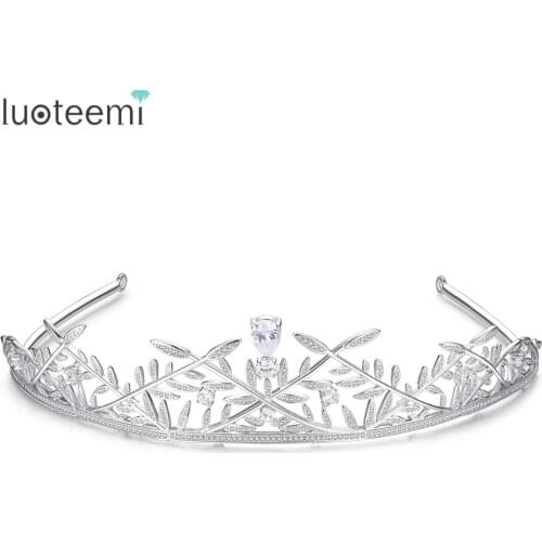 LUOTEEMI Trendy Luxury Queens Crowns Jewelry For Women Top Quality Cubic Zirconia Flower Shaped Tiaras Wedding Hair Accessories