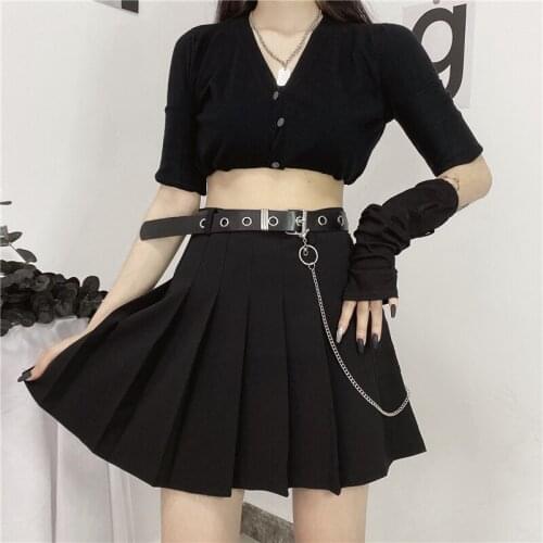 2021 Summer Korean Solid Pleated Women Skirt Fashion Harajuku Drak Street High Waist A-Line Mini Skirt Casual Daily Sweet Skirt