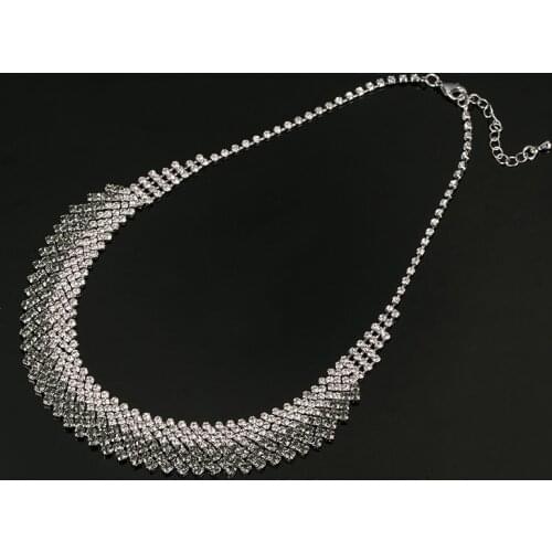 Fashion Women Alloy Tassel Geometric Necklace Europe-American Trendy Burst Necklace Rhinestone Classic Water-wave Jewelry YFJEWE