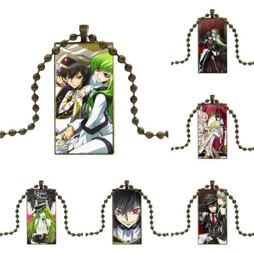 For Women Choker Anime Code Geass Lelouch Cc Jewelry With Bronze Plated Glass Cabochon Choker Long Pendant Rectangle Necklace