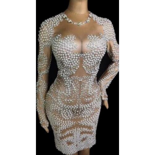 Christia Bella Festival Clothing Bodycon Fashion Mesh Women Crystals Performance Costumes Women Pole Dance Stretch Skinny Dress