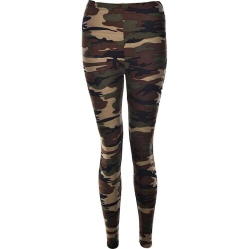 Womens Army Green Camouflage Printed Elastic Slim Pants Leggings Trousers