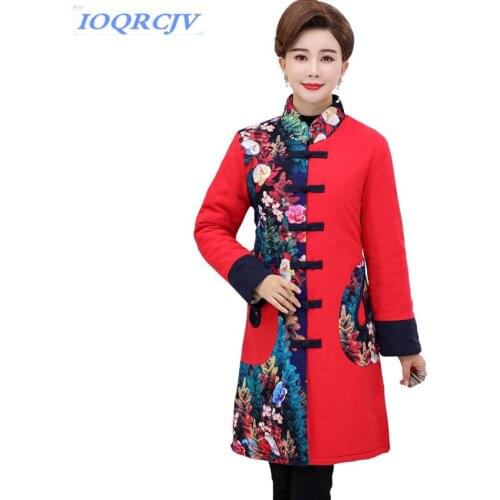 Winter Parkas Middle aged Female Thicken Cotton jacket Embroidery Plus size 5XL Printed Standing collar Women Warm Coats N218