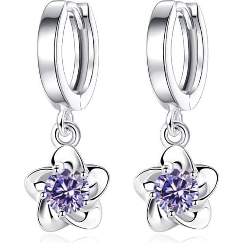 100% 925 sterling silver fashion plum flower crystal female stud earrings jewelry Anti allergy drop shipping women birthday gift