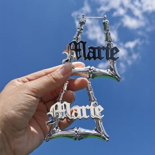 3UMeter 2020 New Custom Name Earrings Trapezoidal Bamboo Earrings DIY Nameplate Earrings Personalized Custom Jewelry Gift