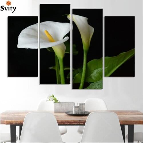 4 Panel Hot Sell Modern Wall Painting Home Decorative Art Picture Paint on Canvas Prints The charming white flower