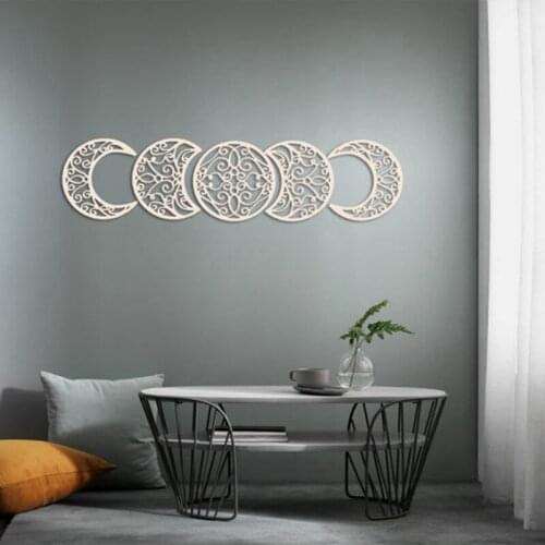 5Pcs Wooden Moon Wall Decoration Bohemian Wall Decoration for Home Living Room Creative Moon Cycle Wall Decoratives