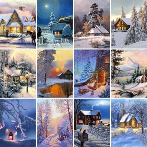 5D Diamond Painting Full Square Round Drill Winter Snow Scenery Diamond Embroidery Landscape Mosaic Cross Stitch Home Decor Gift