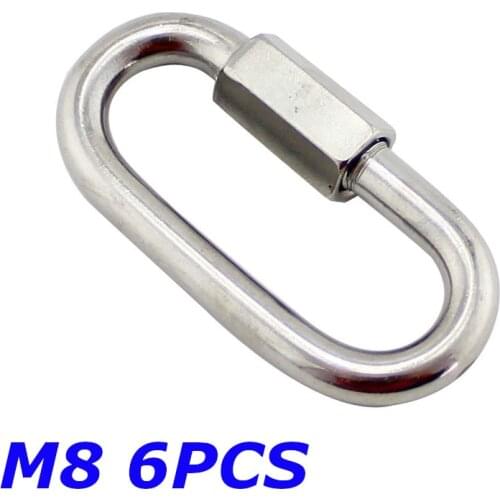 6pcs a lot Stainless Steel M8 Carabiner Oval Screwlock Quick Link Chain Rope Connector Buckle Locked Hook