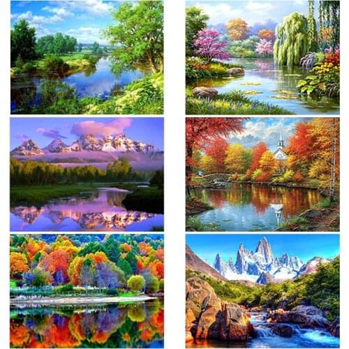 DIY 5D Diamond Painting Houses Landscape Diamond Art Embroidery Tree Cross Stitch Full Round/Square Drill Home Decor Manual Gift