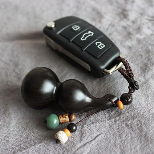 Chinese Traditional Good Luck Gourd Car Black Sandalwood Keychain Cute Mini Wood Key ring Wishful Lucky Pendant Car Keys