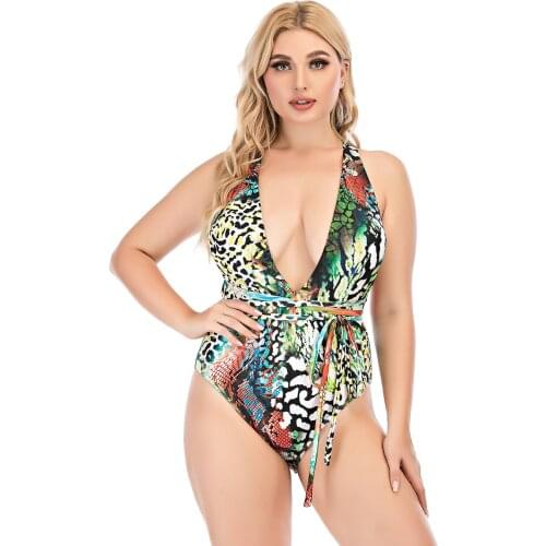 One Piece Swimsuit Women Cross-border Explosive 2021 New Leopard Sexy Plus Size Strap Integrated Bikini Swimsuit Women