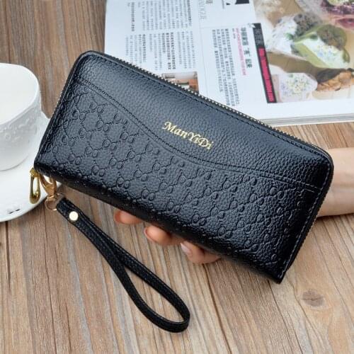 Lychee Pattern Smartphone Wallet Card Slots Long Large Capacity Double Zipper Layers Clutch Cases