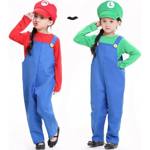 Kids Mari Bros Costumes Super Brothers Mari Luigi Funny Cosplay Costume Cute Child Fancy Dress Up Party Halloween Outfit
