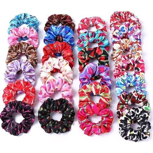 Scrunchie Stretch Headband Scrunchies Satin Printed Flower Floral Women Girls Elastic Hair Bands Tie Accessories 1017C