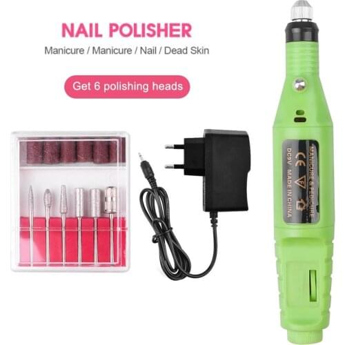 Electric Nail Drill Machine Set with 6Pcs Milling Nail Drill Bits UV Gel Nail Art Polish Grinding Manicure Remove Dead Skin Tool