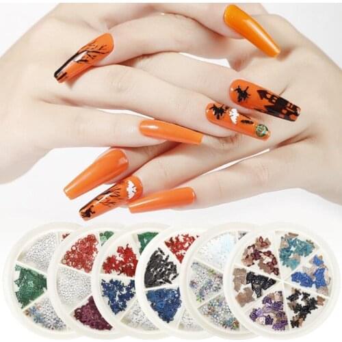 11 Design Mixed Color Metal Halloween Christmas Nail Art Decorations Slice Wheel Nail Foil Decals Fake Nail Accessoires Tip