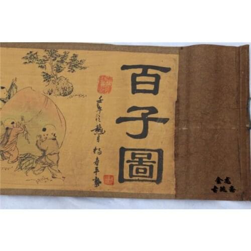 Collectible Chinese Ancient picture silk paper 100 son Scroll painting