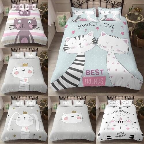 Cute Cartoon Cat 3D Print Bedding Sets Duvet Cover Pillowcase 2/3pcs Twin Queen King Size Bed Clothes For Home Textiles Kids