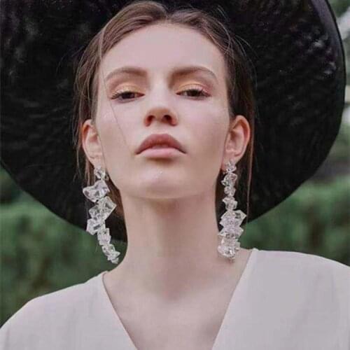 Korean fashion Transparent ice long dangle drop tassel earrings jewelry for women