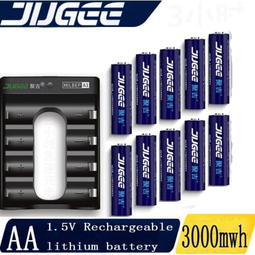 Jugee 10pcs 1.5v 2000mah lithium AA usb rechargeable 3000mWh Li-polymer li-ion polymer lithium battery +1 USB Charger