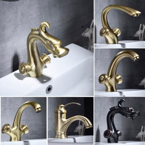 Copper European Hot and Cold Water Basin Faucet Bathroom Under Counter Basin Mixer Antique Carved Basin Faucet Bathroom Faucet