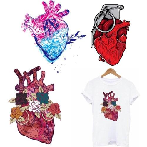 DIY Fashion Flower Heart Patches Stickers Iron On Transfers For Clothing Human Organs Applique Thermo Stickers On Clothes Stripe