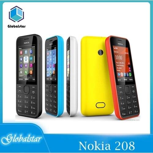 Nokia 208 refurbished mobile phones Original 208 one Sim phone 2G/3G GSM 1.3MP 105 0mAh Unlocked Cheap Celluar Support Hebrew