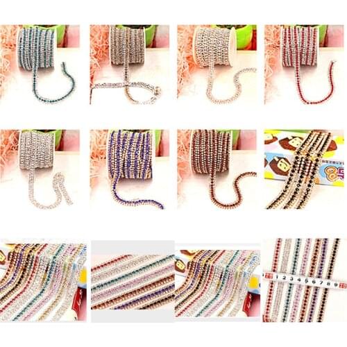 New!! 3 rows 1yard/lot Gold/Silver Bottom Rhinestones Chain,Fashion Style For DIY Craft Clothing Accessories