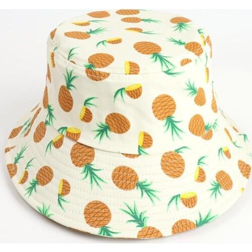 Cotton Fruit Pineapple Print Bucket Hat Fisherman Hat Outdoor Travel Hat Sun Cap Hats for Men and Women 322