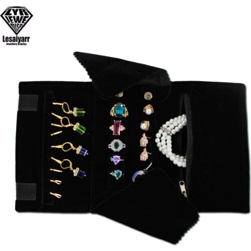 Portable Velvet Jewelry Roll Storage Bag Mini Folding Travel Earrings Necklaces Bracelets Rings Container Storage