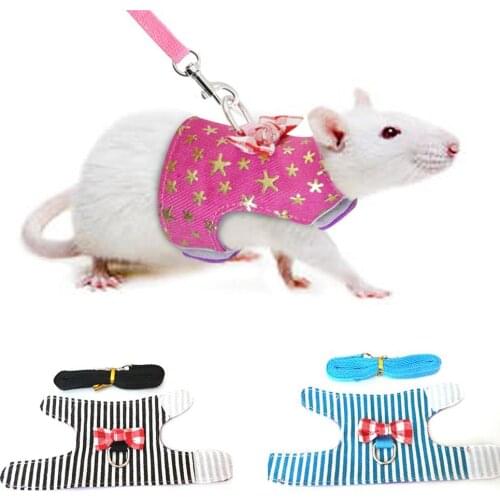 Small Pet Rabbit Hamster Bowtie Striped Star Harness Vest Leash Traction Rope Mini Animal Harnesses Supplies