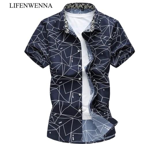 2020 Summer New Men Shirt Fashion Plaid Printing Male Casual Short Sleeve Shirt Large Size Brand Mens Clothing 5XL 6XL 7XL