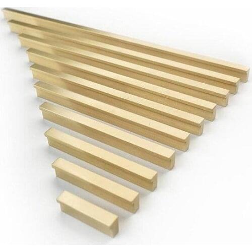 Pure Copper Dresser Pull Drawer Pulls Knobs Kitchen Door Cabinet Handles Brushed Gold Brass Rectangular 35 65 100 125 160 190mm