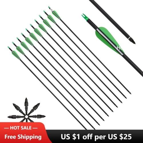 Toparchery 6/12/24 pcs 31 inch Spine 500 Carbon Arrow for Compound & Recurve Bow Hunting and Archery Shooting Targeting