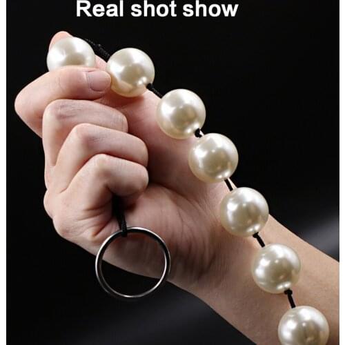 Super Large Pearl Anal Plugs Long Anal Beads Butt Plug Vaginal Balls Sex Toys For Women Men Handheld Anus Masturbator Expander