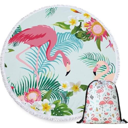 Tropical Summer Round Beach Towel Flamingo Flowers Bath Shower Towels With Drawstring Backpack Bag Bikini Cover Up toalla playa