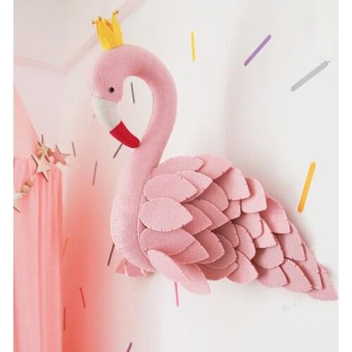 Girls Room Decoration 3D Stuffed Animal Heads Swan Flamingo Head Wall Hanging Decor For Nursery Children Bedroom Decoration