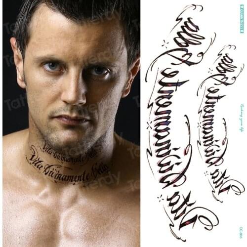 Waterproof Temporary Tattoo Sticker English Words Letters Flash Tattoos Black Neck Wrist Body Art Arm Fake Tatoo Women Men