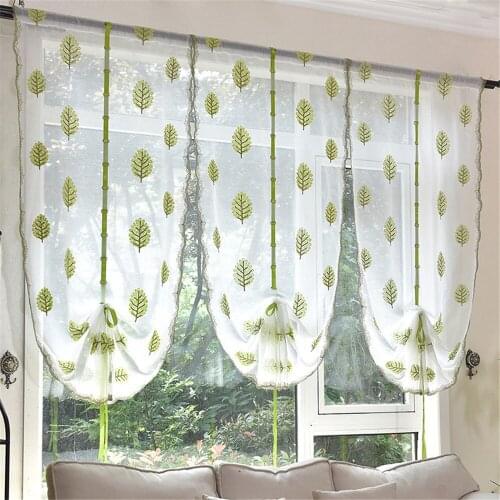 High Grade Money Tree Embroidered Liftable Roman Curtain Blind For the Kitchen Living Room Bedroom Sheer Tulle Window Curtains