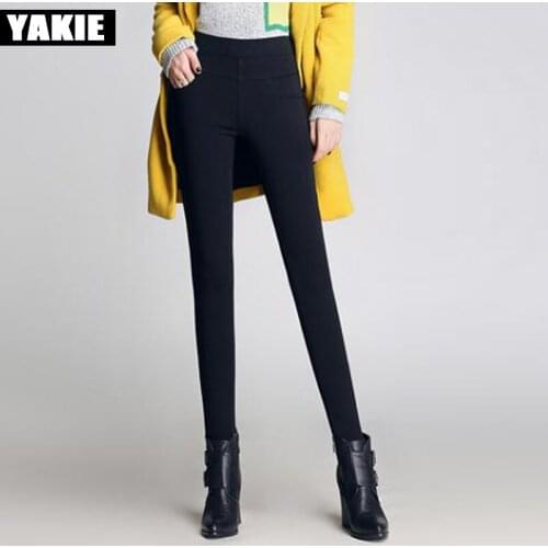 YAKIE pants & capris women Plus size with velvet warm for winter pencil pants female black skinny fleece pantalon femme mujer